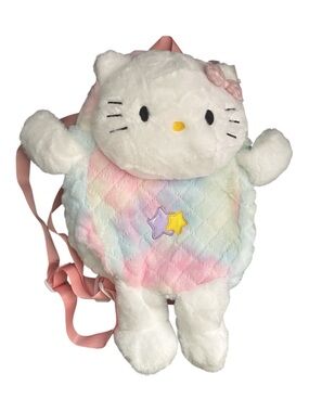 Hello Kitty Pastel Plush Backpack - White with Pink Straps.